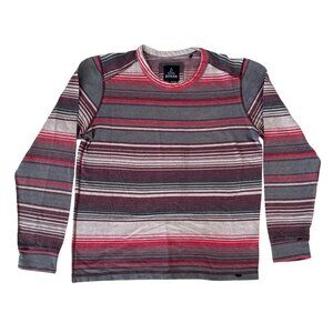 Prana Striped Long Sleeve Shirt Organic Cotton & Polyester Blend Red/Gray Size M
